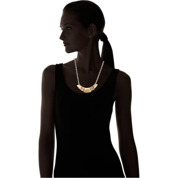 Kenneth Jay Lane Satin Gold-Tone Necklace with Quartz Accents – NEW - Picture 2 of 2